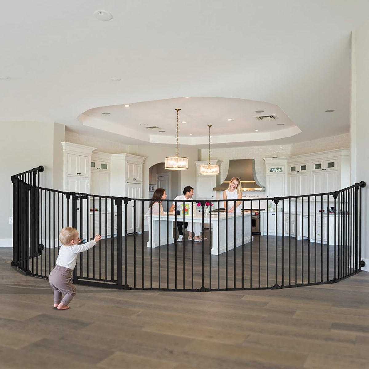 199" Extra Wide Baby Gate, Play Yard Child Safety Gate, Dog Gates with Auto-Close Door, Double Locking System for The House Doorways, Fireplace, Kitchen, 8-Panels, 30" Tall