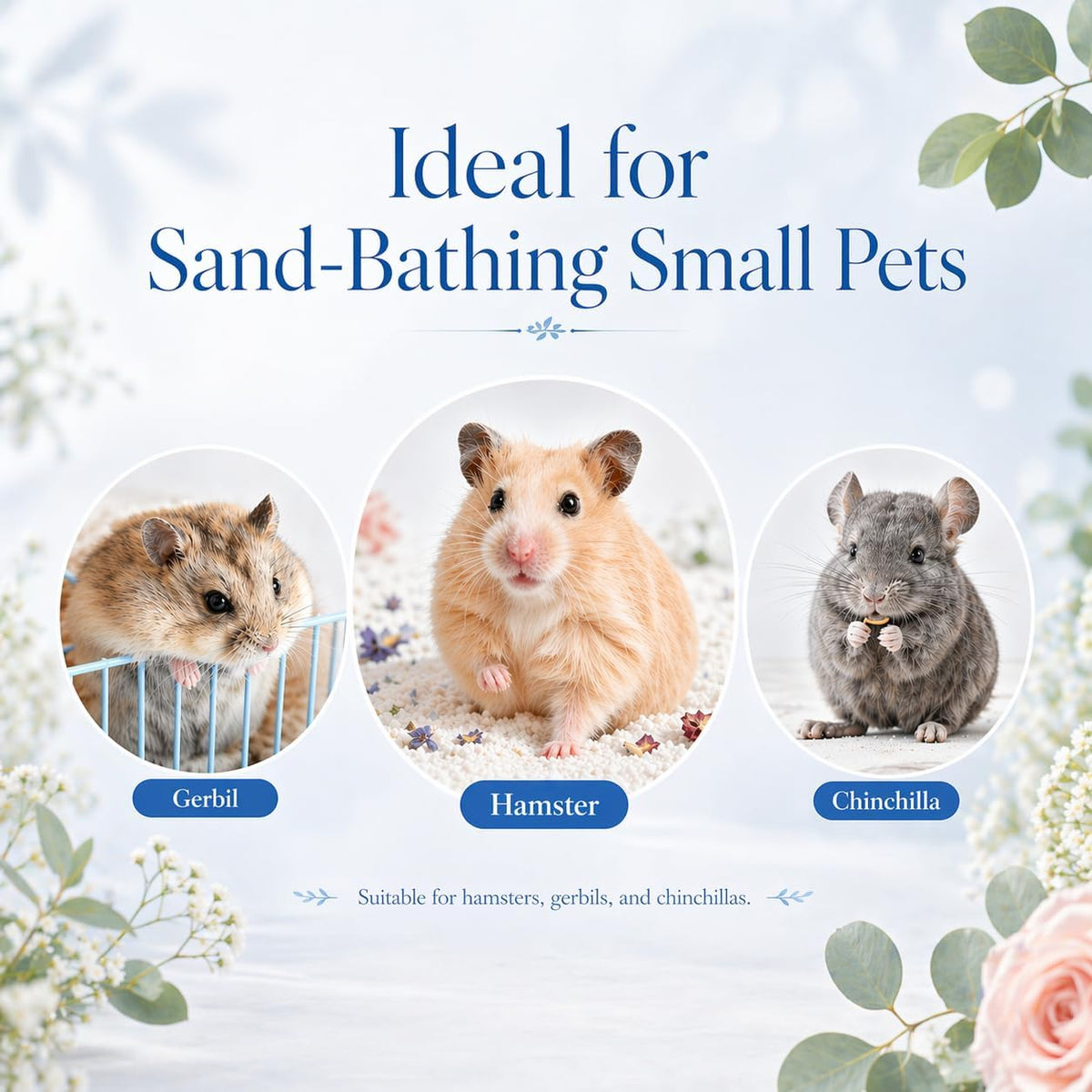 Meow&Woof Hamster Sand Bath, 2.2 lbs Low Dust Bath Sand & Potty Litter for Hamsters, Light Flower Scent Small Animal Sand for Chinchillas, Gerbils, Syrian Hamsters, Mice