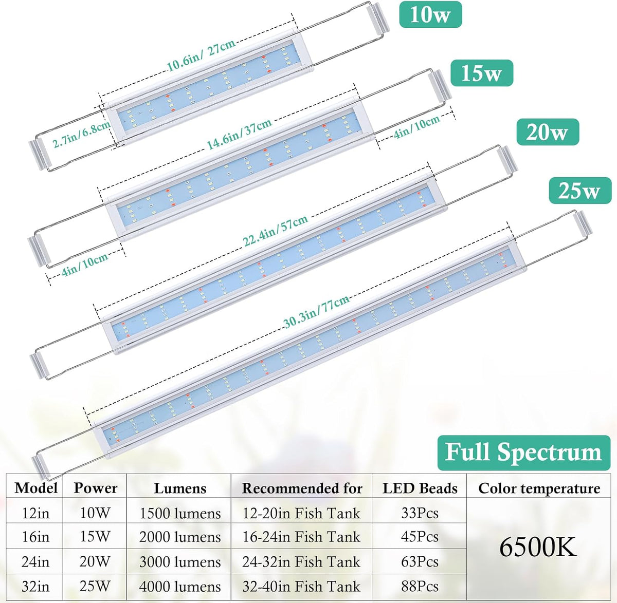 HITOP Full Spectrum LED Aquarium Light 32-36" Classic Fish Tank Light with Timer, Aquarium Plant Light with Stable Extendable Brackets