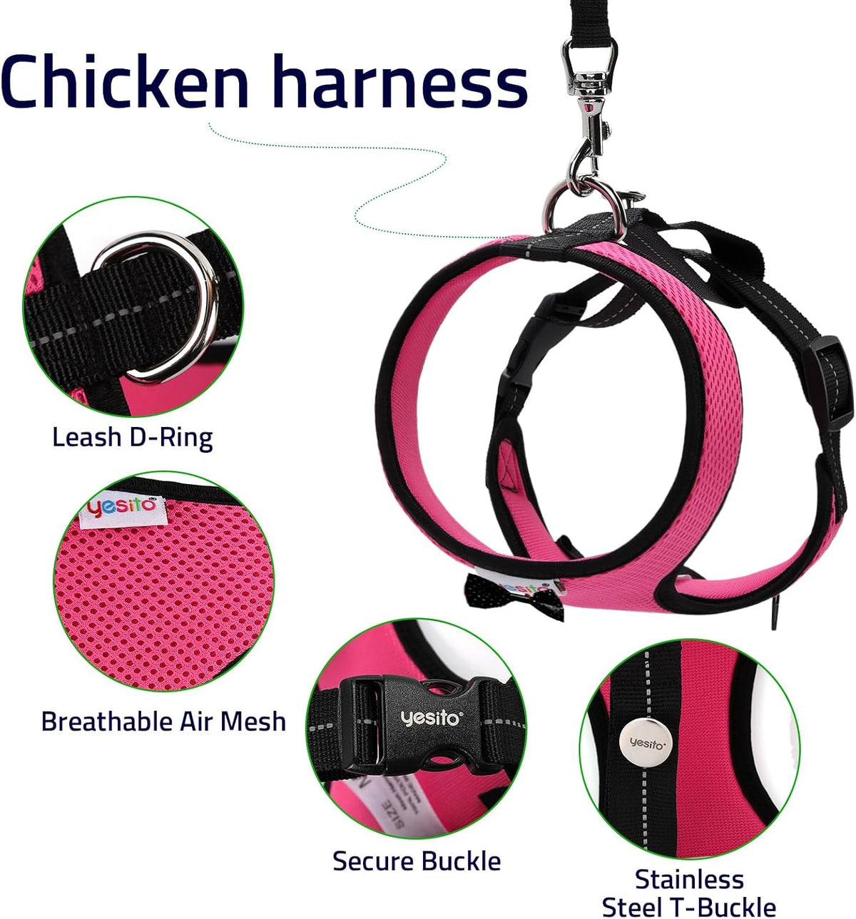 Adjustable Chicken Harness Diaper with 5.4ft Leash - Pink