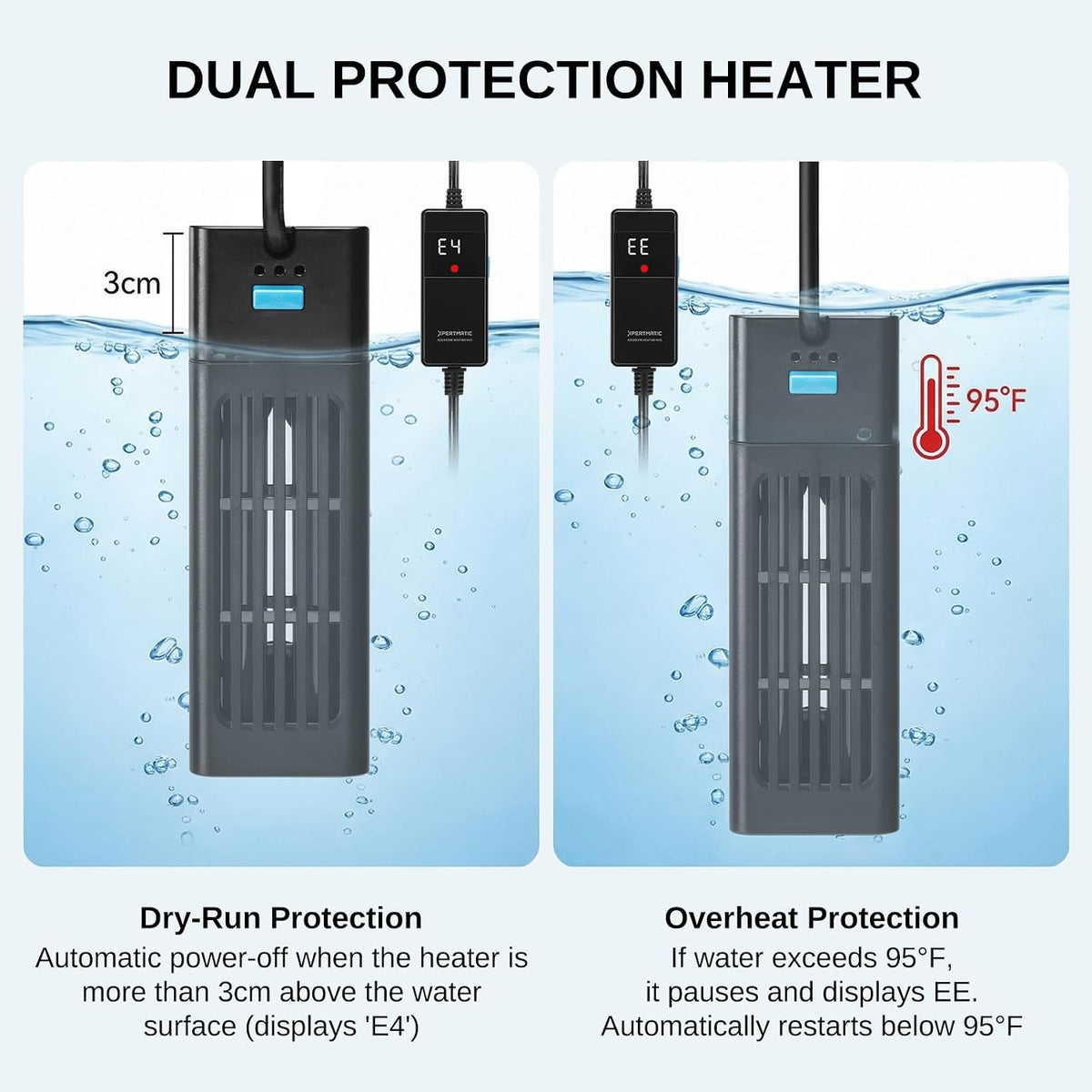 XPERTMATIC Aquarium Heater 200W Submersible Fish Tank Heater for 15–26 Gal