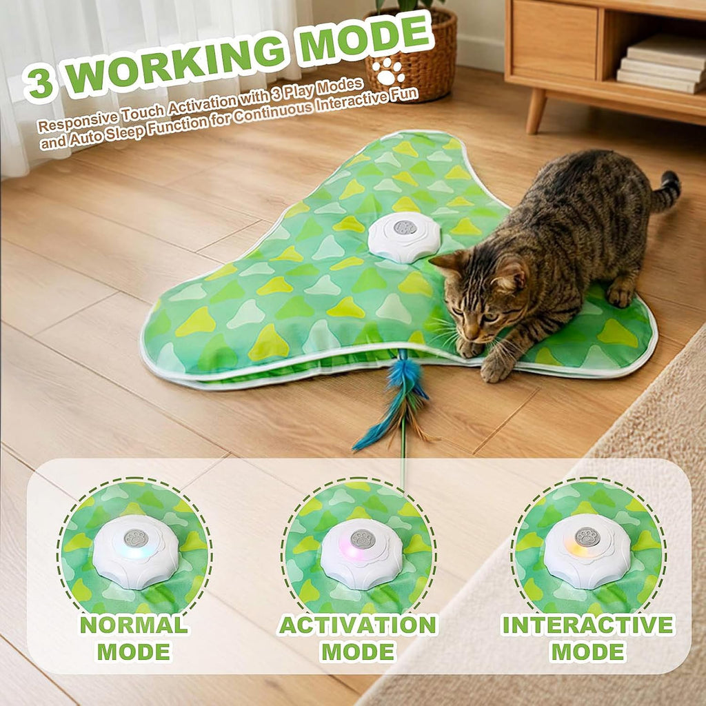 Interactive Cat Toys for Indoor Cats, Hide and Seek Mat with Moving Feather