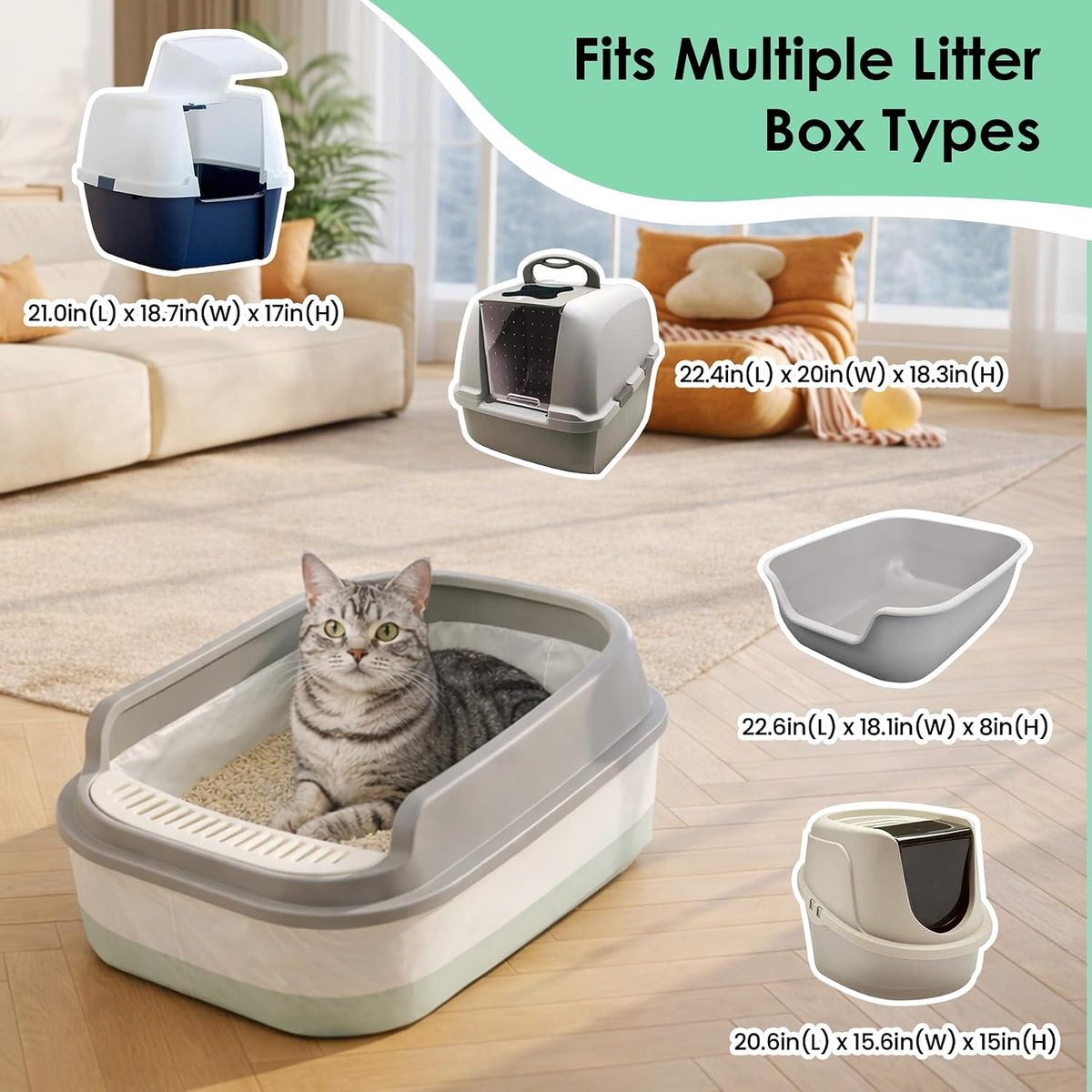 Cat Litter Box Liners, 30 Count, Large 37" x 18", 2.8 Mil Thick