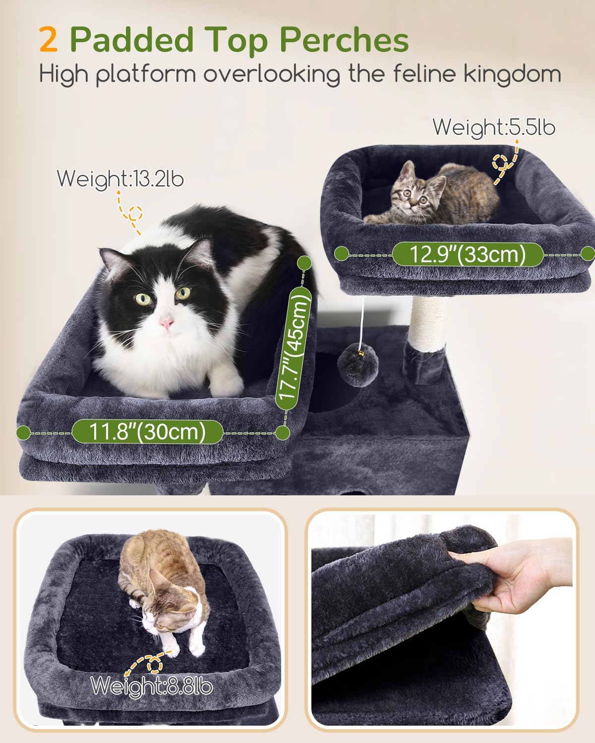 Globlazer 80in Cat Tree Tower for Indoor Cats Large Adult, S80B, Dark Grey