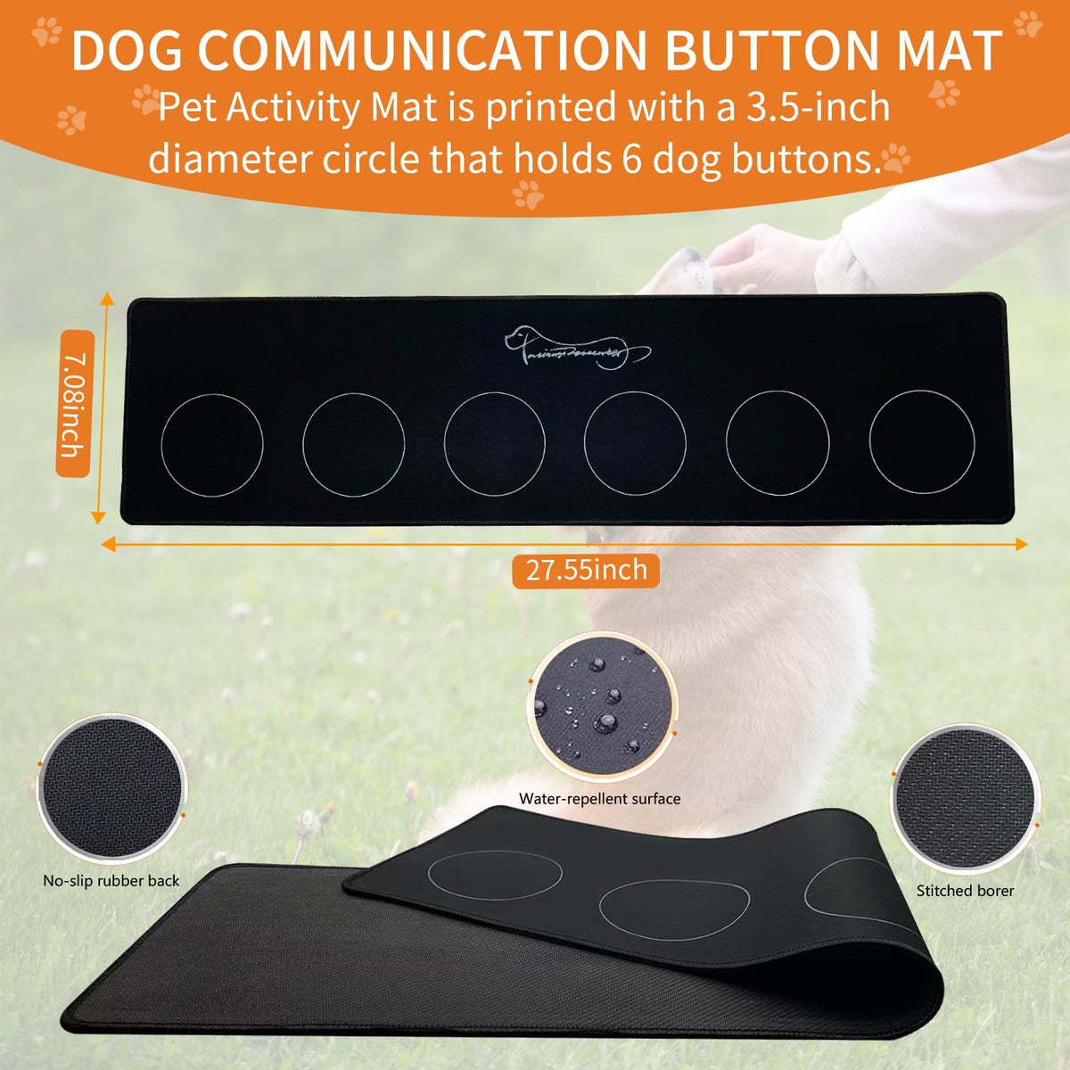 RIBOSY Set of 6 Recordable Buttons with Rubber Mat and 50 Training Stickers, Dog Buttons for Communication - Record& Playback Your Own Voice to Train Your Pet Voice What They Want（Battery Included）