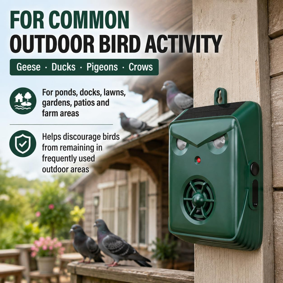 2026 Solar Ultrasonic Bird Repellent Devices Bird Deterrents for Outside Pigeon Repeller Outdoor Animal Repellent Outdoor to Keep Woodpecker Pigeon Out of Balconies Patio Garden(2Pack)