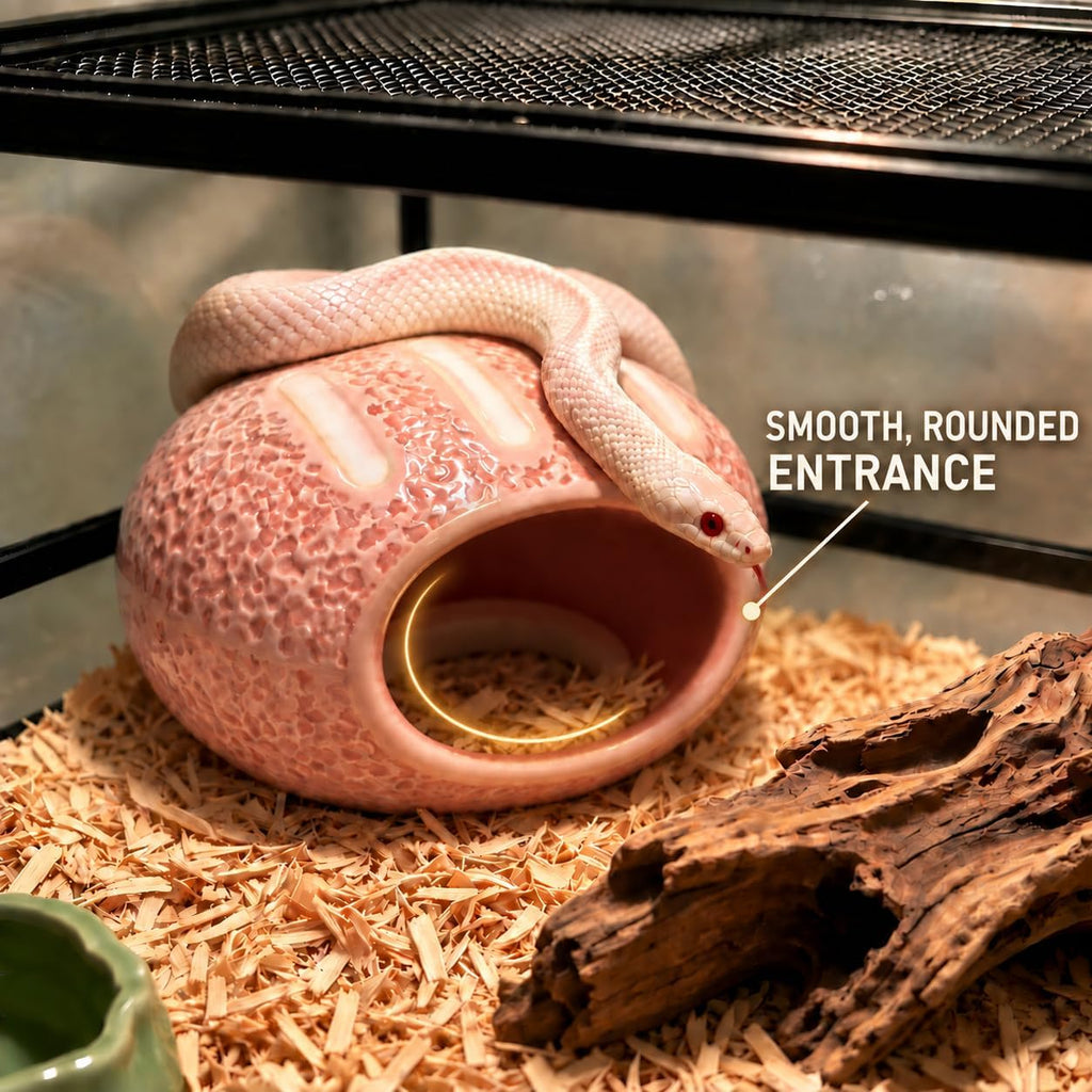 Ceramic Reptile Hide Cave,Cute Reptile Terrarium Decor-Pink