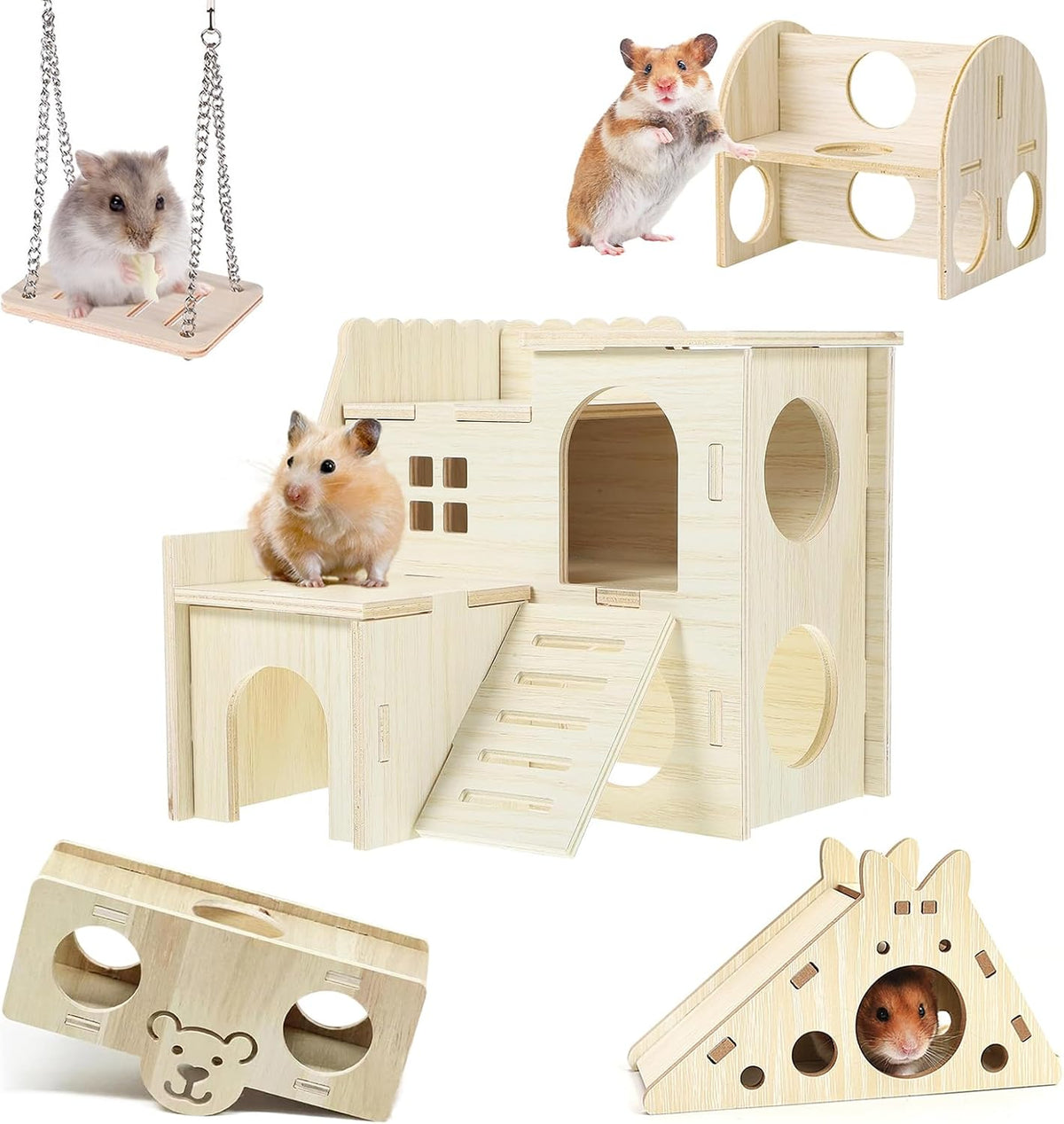 Large Wooden Hamster House Castle with Double Decker,Large Hamster