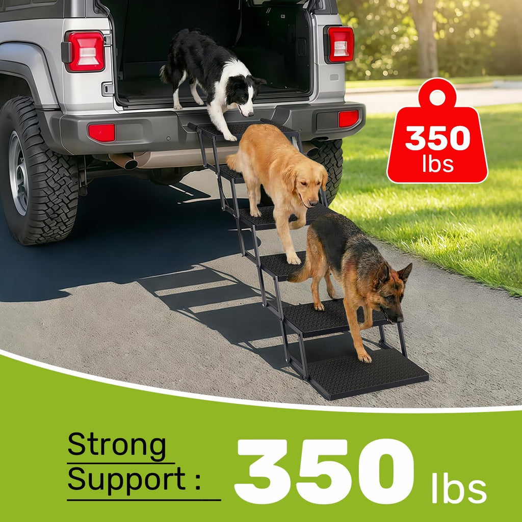 Foldable Dog Steps for High SUV Truck - 6-Step Extra Wide, 12Lbs