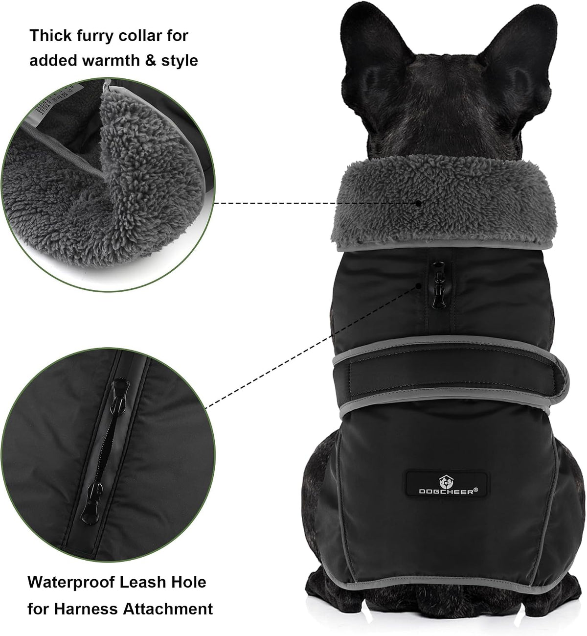 Dogcheer Dog Winter Coat, Waterproof Dog Jacket with Zipper Leash Opening