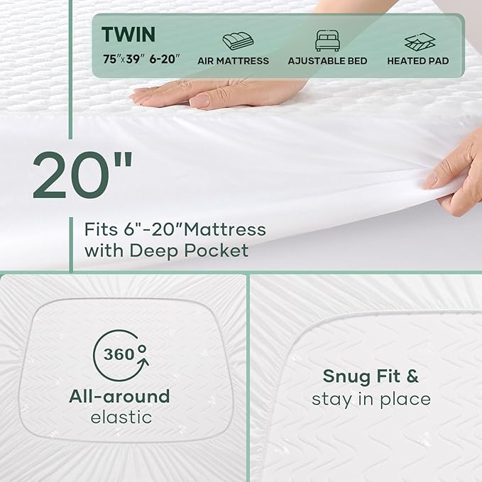 OhGeni 100% Waterproof Mattress Protector, Twin Size Mattress Soft Pad - Image 5