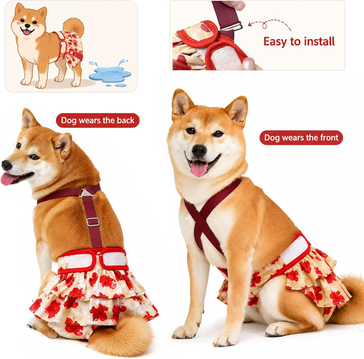 3 Pack Washable Female Dog Diapers with Suspender