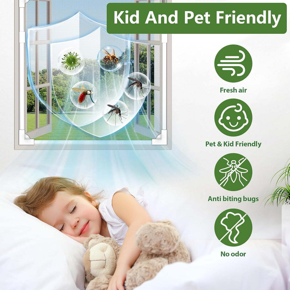 Adjustable Magnetic Window Screen Max 39" x 59", White Frame