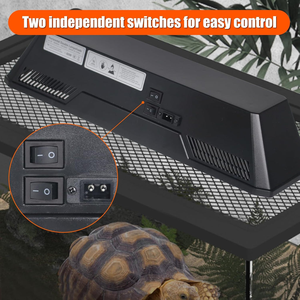 Dual Reptile Light Fixture with Separate Switches, 120W Max E26 Socket