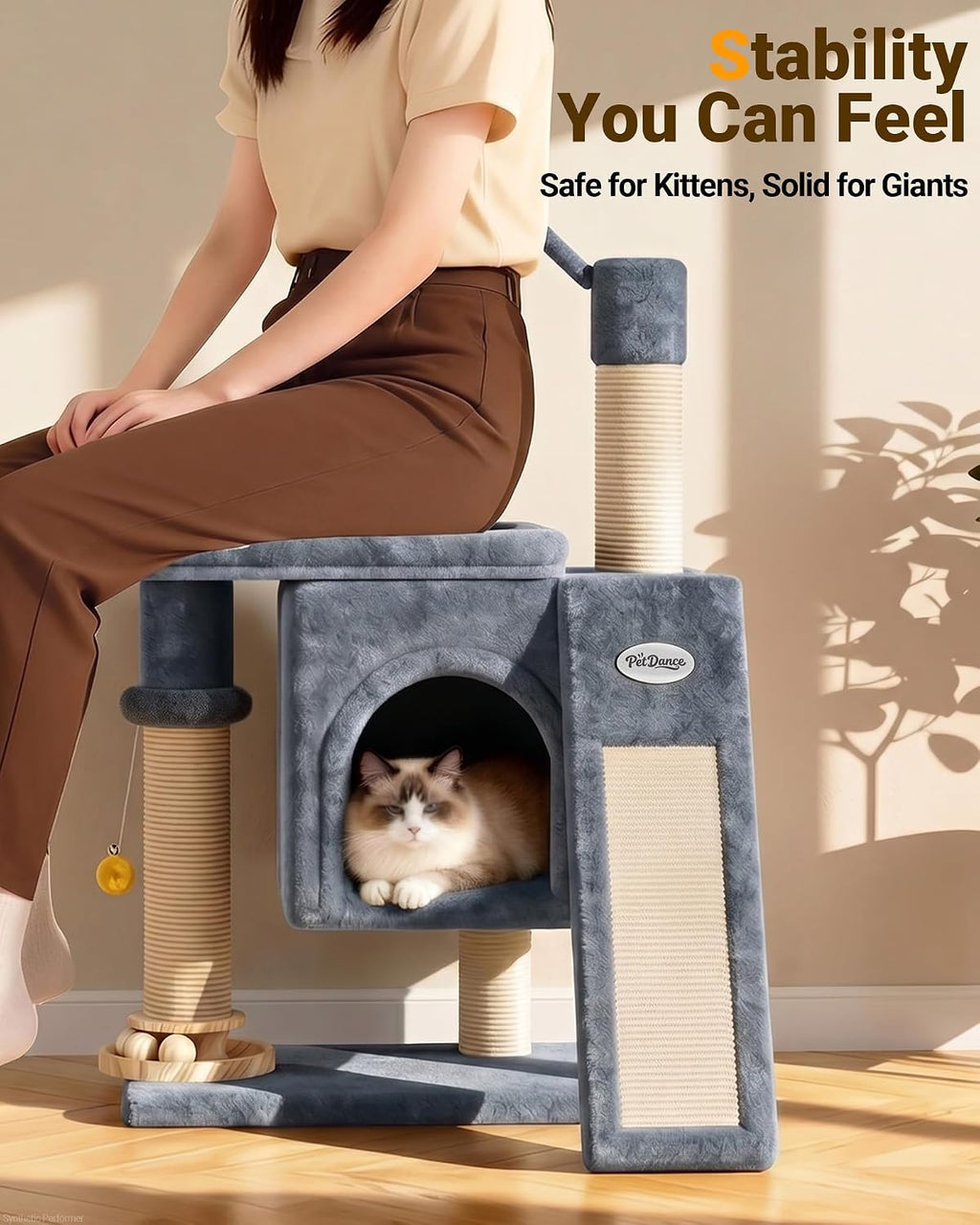 Eco-Wood Cat Tree Tower,【Small but All-in-One】with Scratching Posts, Indoor