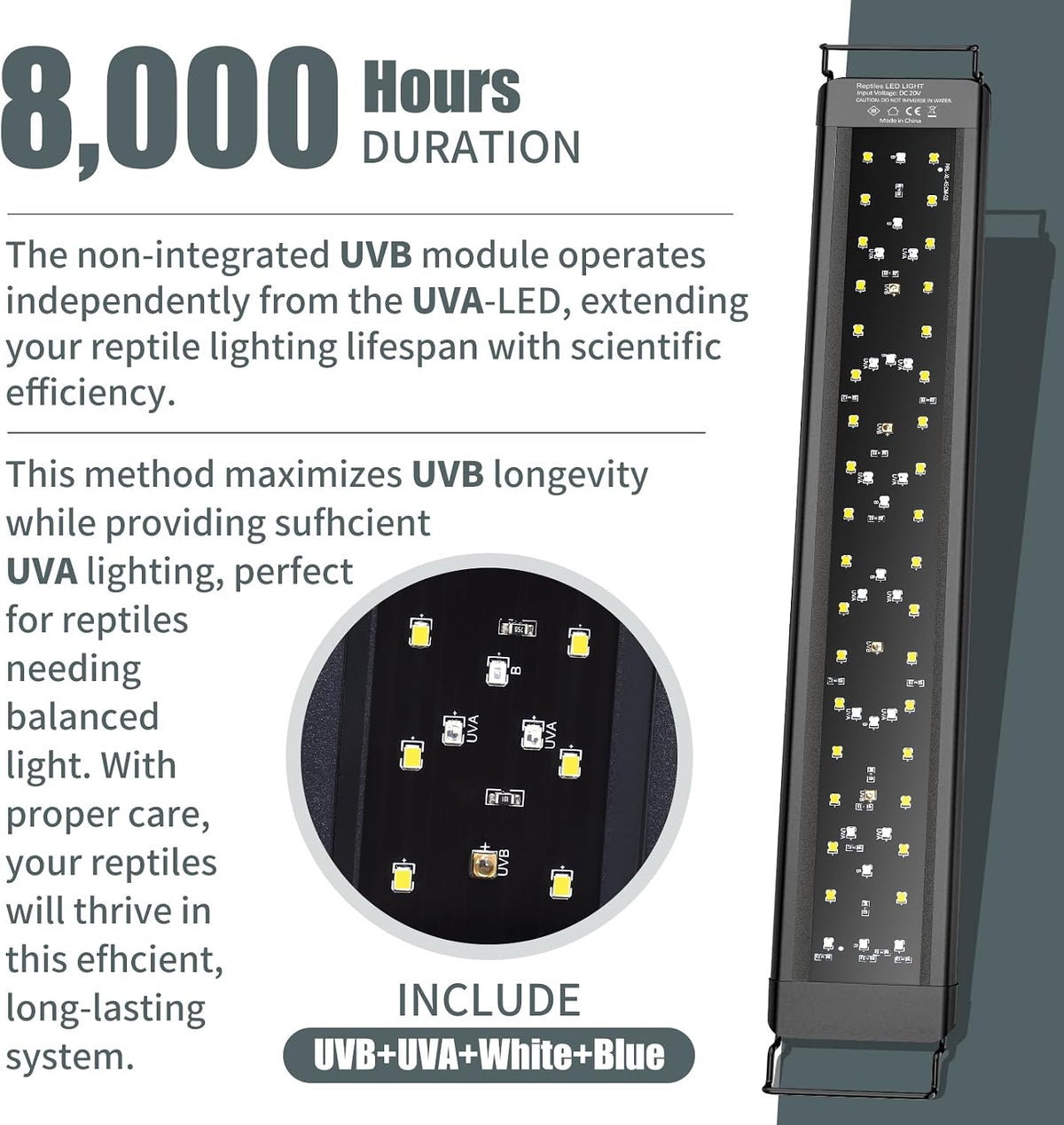8-Inch UVA UVB Light for Reptiles with Controller, Full Spectrum
