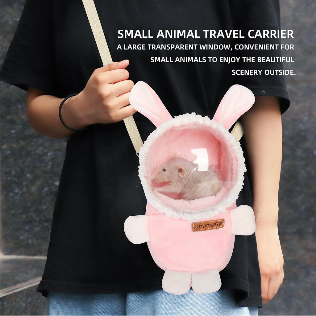 Sugar Glider Bonding Pouch Bonding Pouch Carry for Rat Syrian Hamster Hedgehog Small Pocket Pets, Gerbil Travel Bag Cute Bunny-Shaped Outing Bag with Large Transparent Window（Pink）