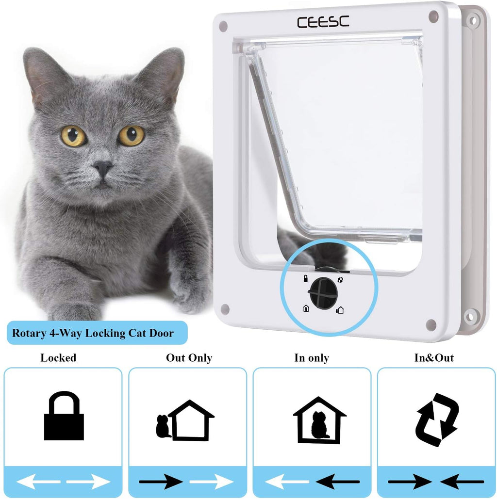 CEESC Medium Cat Door for Interior/Exterior, for Pets <15.75", White