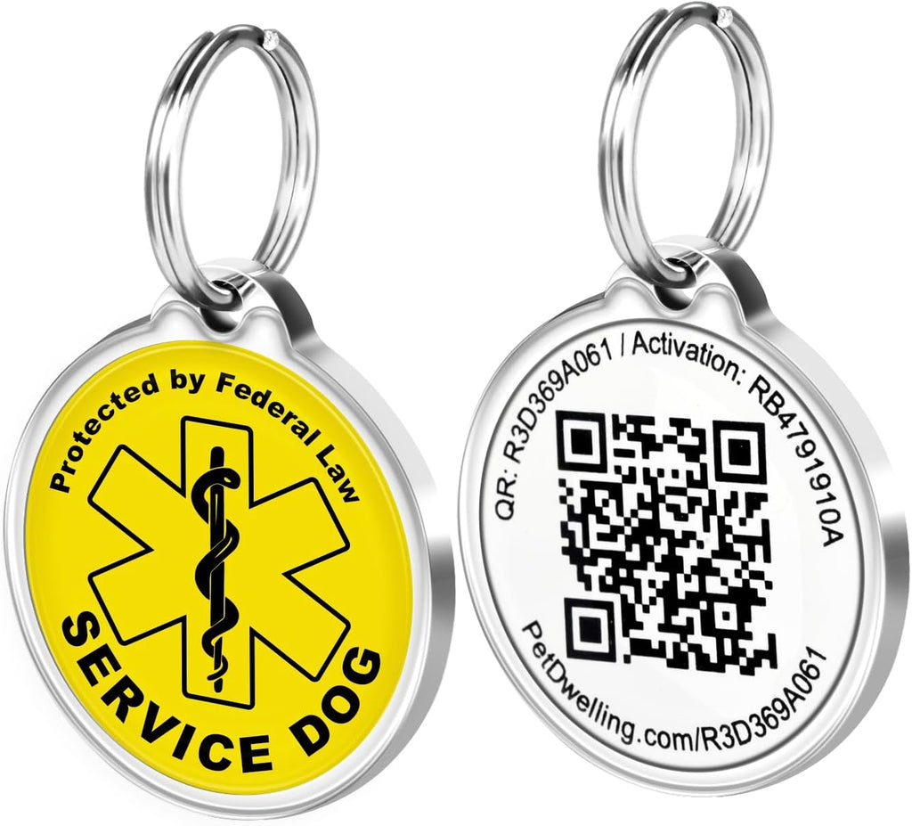 Pet Dwelling Service Dog Tag with QR Code & Medical Symbol
