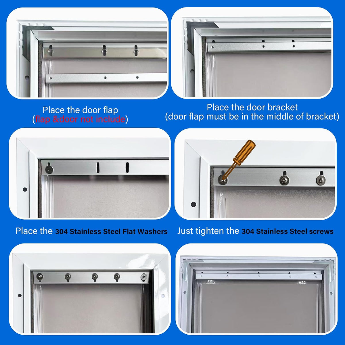 2 PCS Large Metal Dog Door Flap Replacement Bracket Compatible with PetSafe Dog Door Replacement Flaps PAC11-11039 - Easy Installation with 304 Stainless Steel Flat Washers & Screws