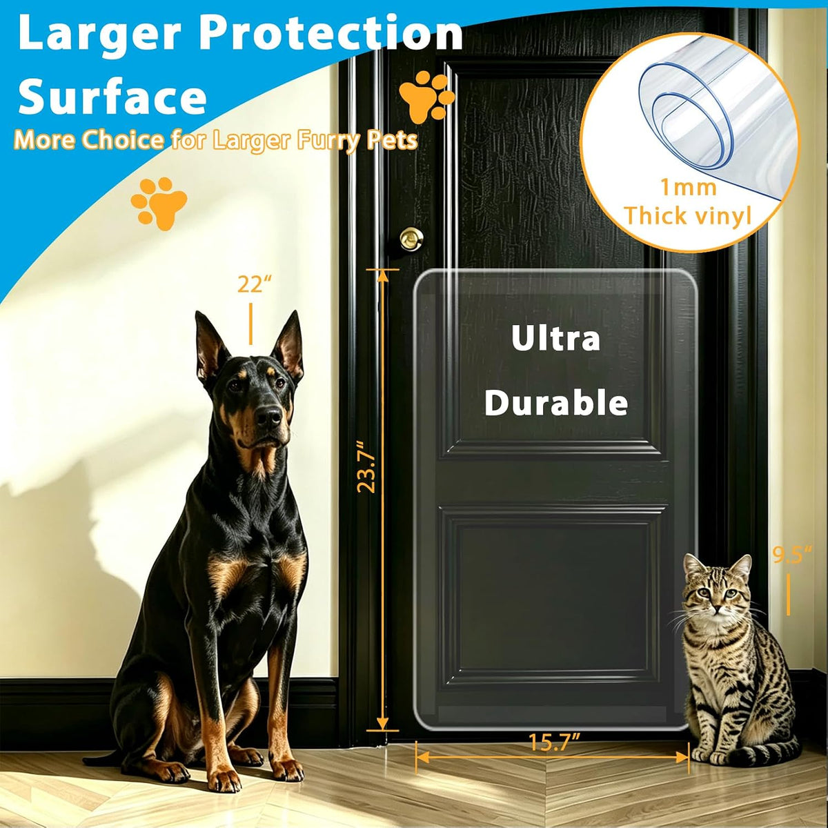 Majewel 15.7x23.6”Door Protector from Dog Scratching,Clear PVC Door Guard