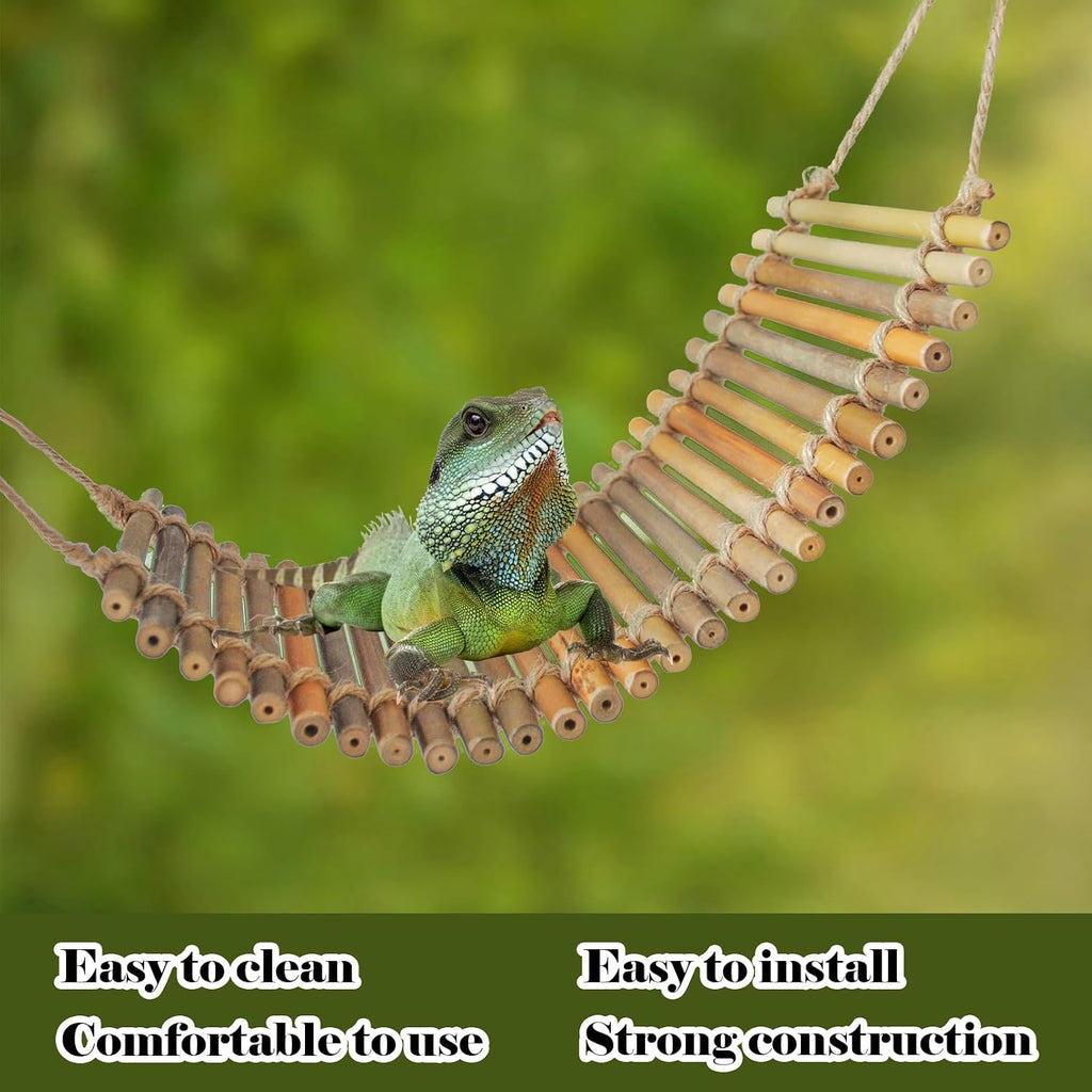 Reptile Bamboo Climbing Bridge,Lizard Ladder Hammock Bridge Bearded Dragon Hanging Bamboo Ladder Lounger Lizard Hammock Terrarium Vines Decor Reptile Habitat Tank Accessories for Chameleon Gecko