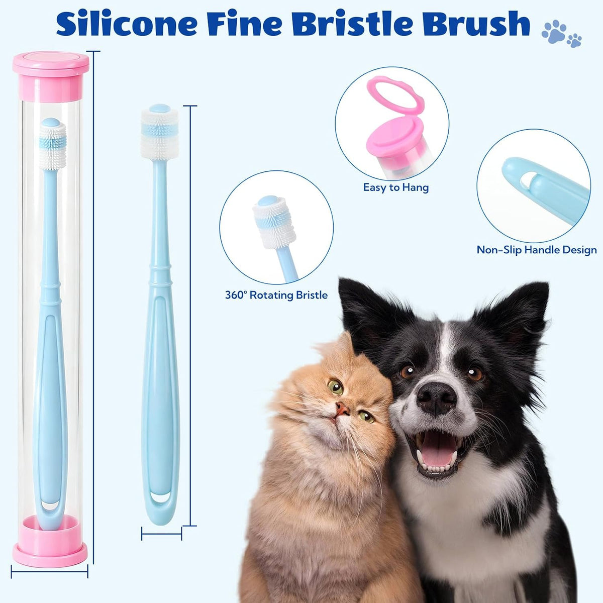 VZZNN 12 Pack Small Dog & Cat Toothbrush, 360 Degree Soft Silicone Pet Dental Care Kit with Holder, Suction Cup Base, Individually Wrapped, Gentle Teeth Cleaning for Kittens & Small Breeds