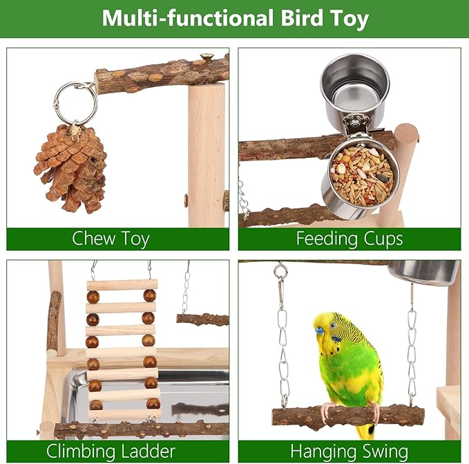 Wontee Bird Playground Wooden Bird Perch Stand Ladder Swing - Image 3
