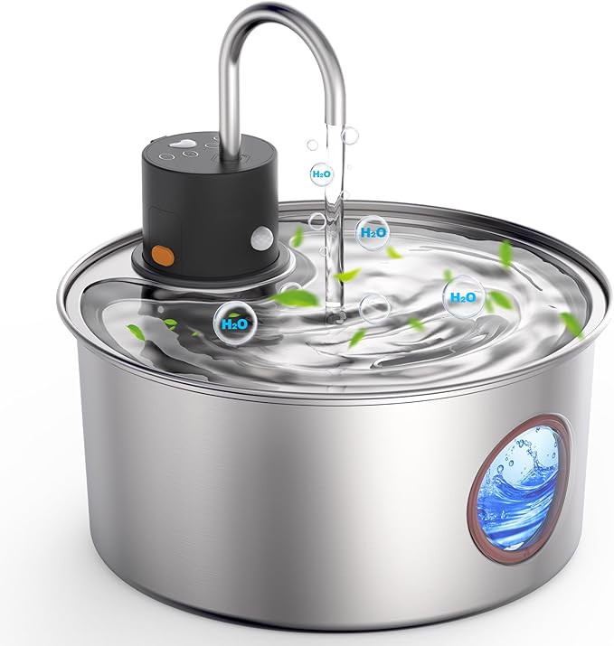 Wireless Cat Water Fountain Stainless Steel, Cordless Automatic Pet Water by PetHealthUpgrade
