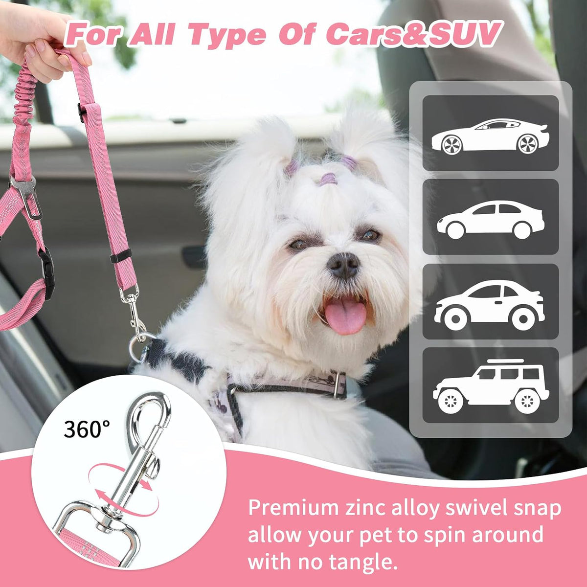 2 Pack Dog Seat Belt for Car, Elastic Bungee Buffer Safety Seat Belt