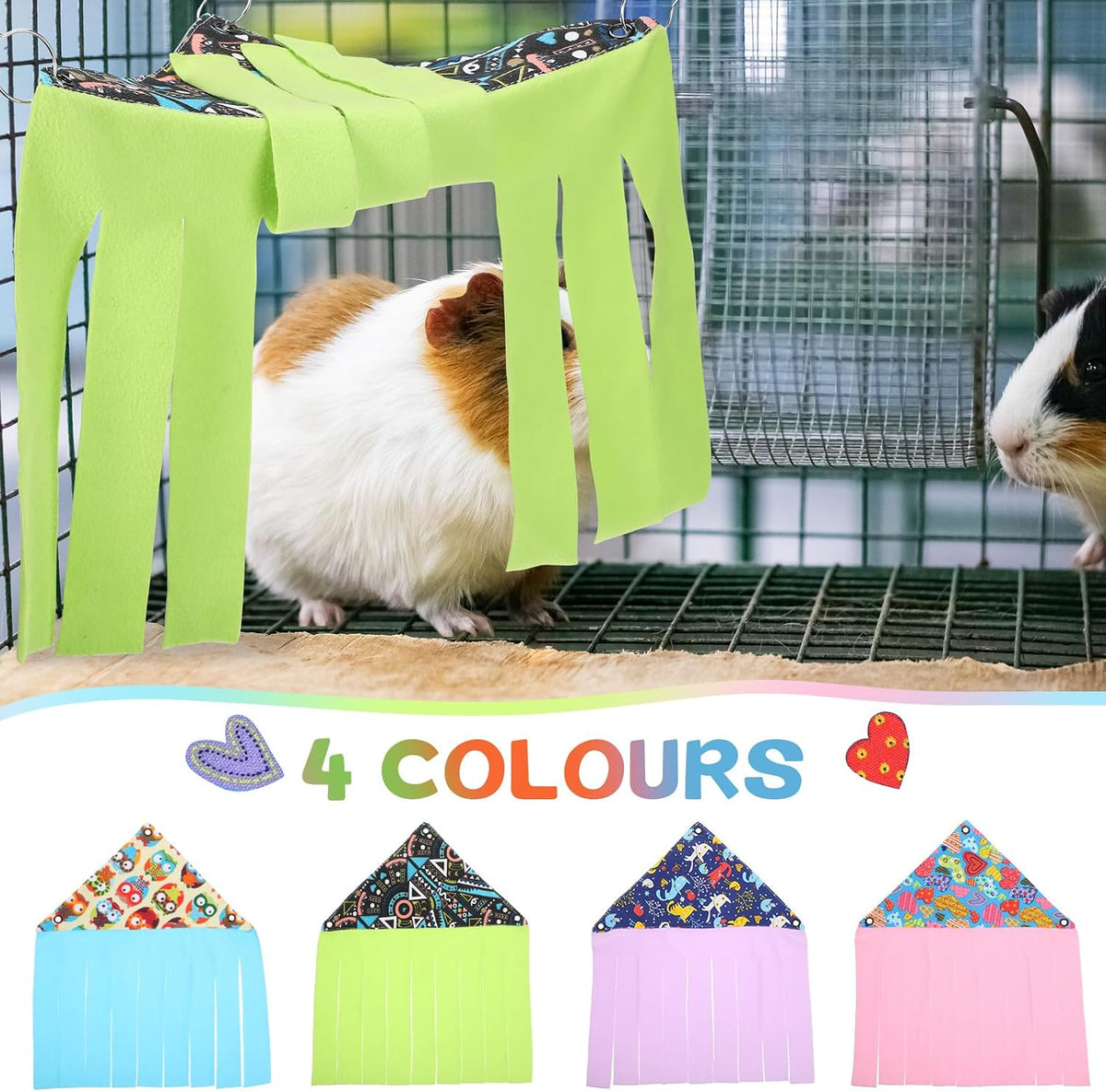 Geetery 4 Pcs Guinea Pig Hideout Small Animal Corner Fleece Hideaway Cute Ferret Hammock Cage Decor Accessories for Hamster Hedgehog Small Bunny Small Pets, 4 Styles