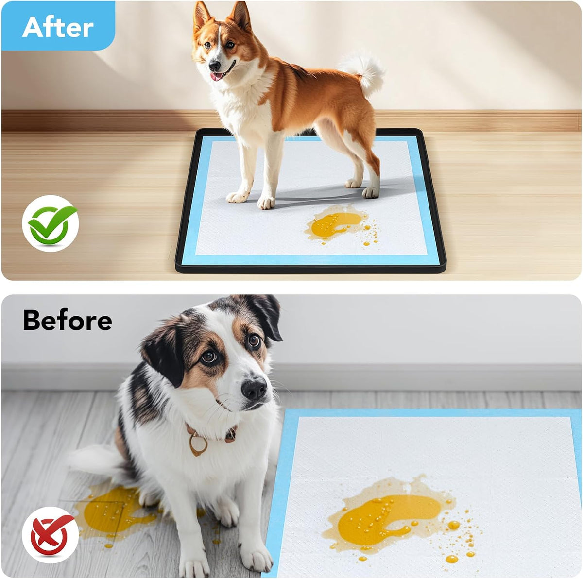 Pee Pad Holder for Dogs, Dog and Puppy Pee Pads Holder, 24"x24" Non-Slip & Leak-Proof & Portable Silicone Mat with Raised Edge Design, Square Puppy Potty Training Tray for Home Floor Protection(Black)