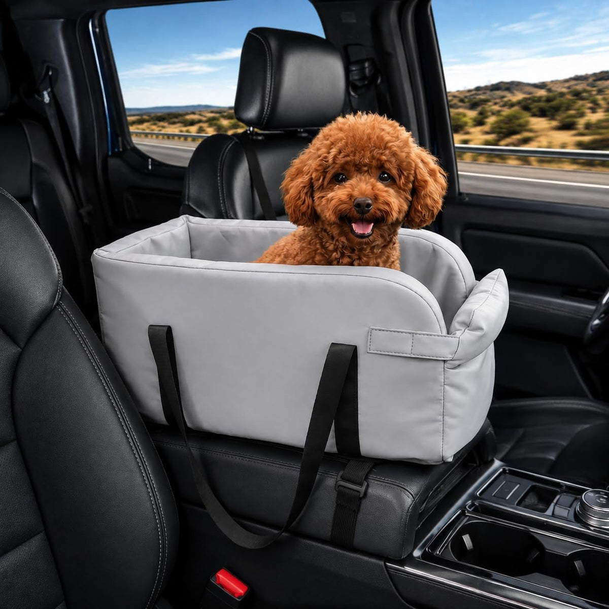 Center Console Dog Car Seat for Pets Up to 9 lb, Grey