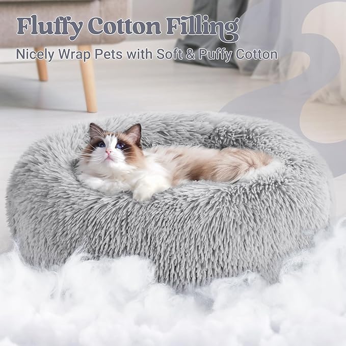 rabbitgoo Cat Beds for Indoor, 20 inches Machine Washable, Fluffy Round Pet Bed - Image 3