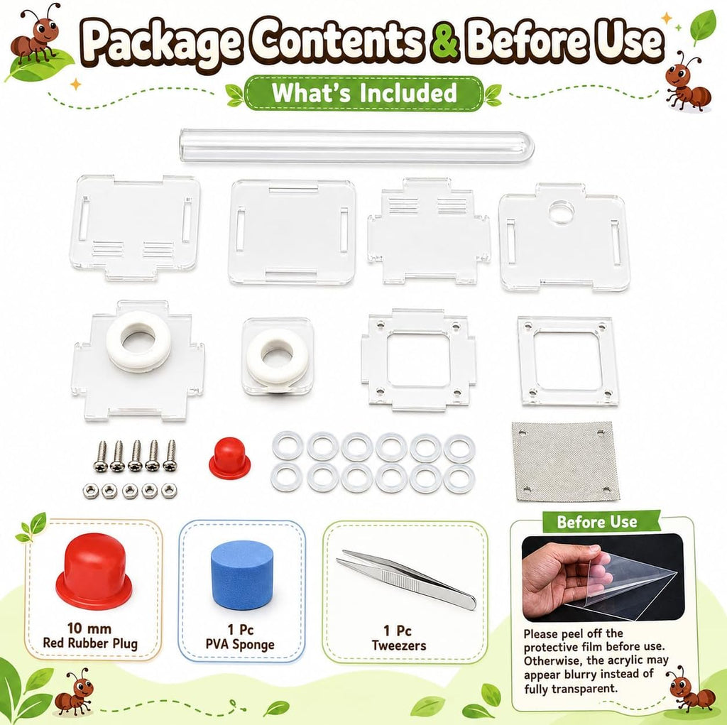 Mini Queen Ant Nest with Test Tube 2 x 2 x 2 Inch 18X180MM Transparent Acrylic Ant Farm for Small Colonies Starter Habitat Observation Formicarium
