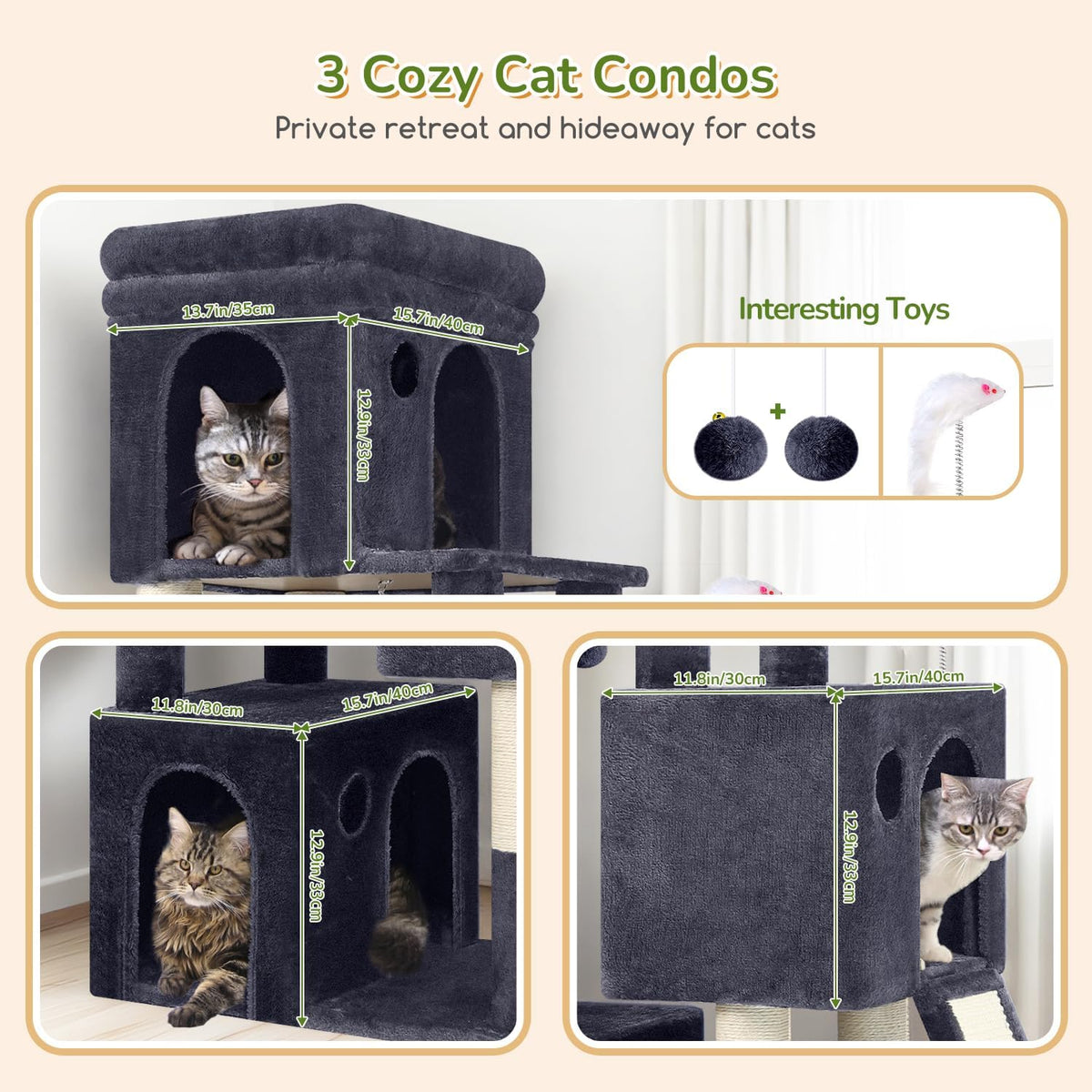 Globlazer Sturdy Cat Tree for Multi-Cat Homes, Large Indoor Cat Tower, F52B