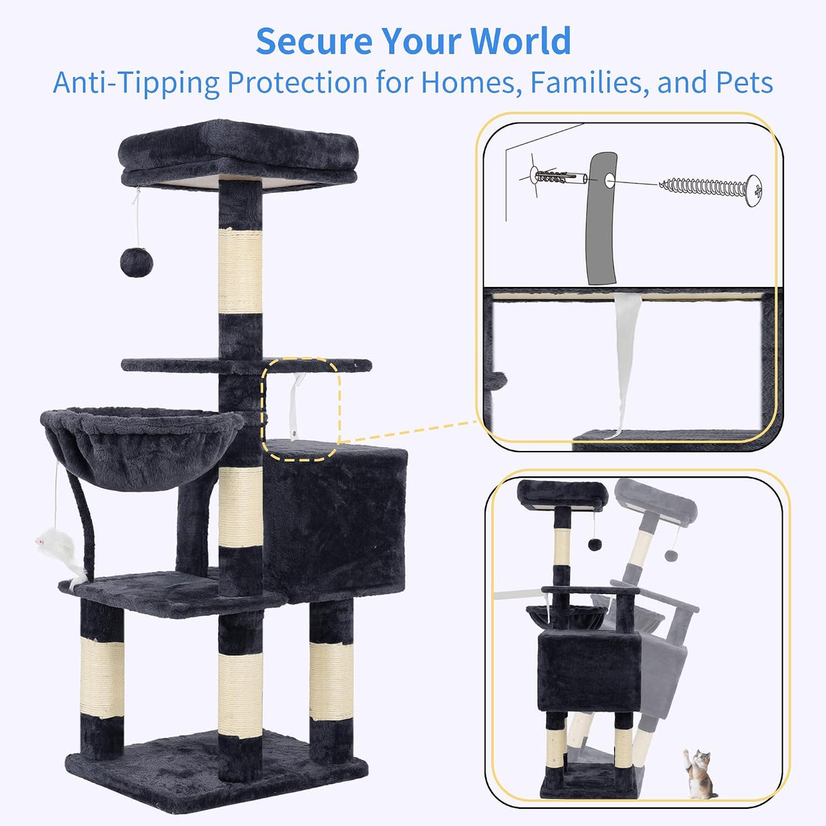 Heybly Cat Tree with Toy, 43.3 inch Cat Tower for Indoor Cats HCT004SG