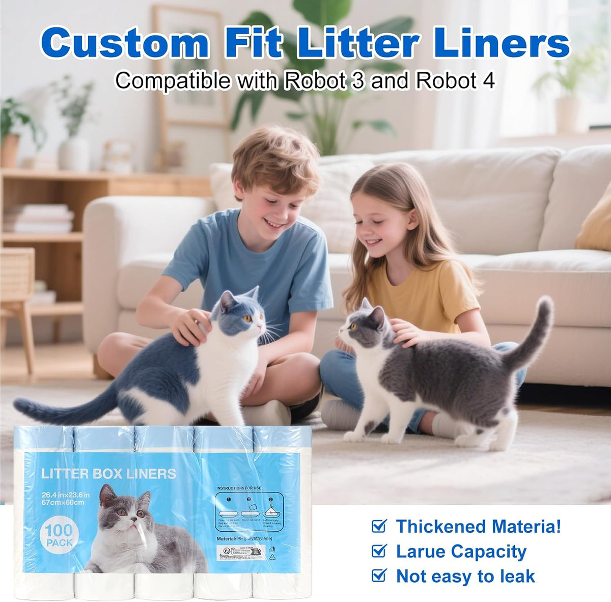 100 Count Litter Box Liners for Litter Robot 4 and 3 Waste Bags