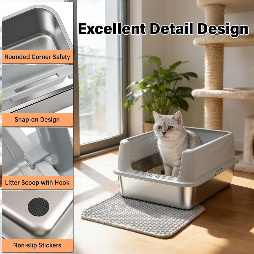 Stainless Steel Litter Box with Lid,Cat Litter Box for Kitten