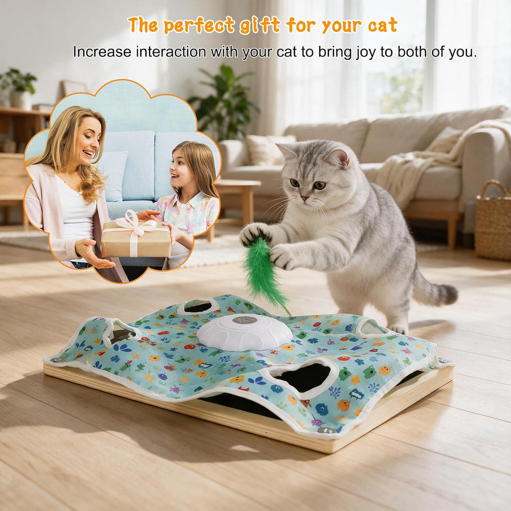 Interactive Cat Toys with Scratching Board, Rechargeable Touch Activated, Hide and Seek Design, Mouse Squeaky,Cat Enrichment Toy for Bored Cats 11.5" *15.5"