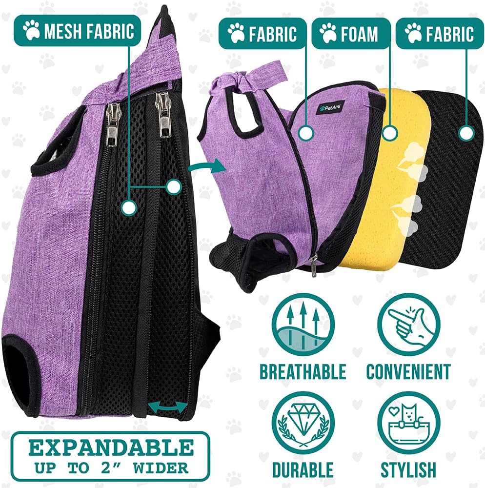 PetAmi Dog Carrier Backpack, Adjustable Dog Pet Cat Front Carrier Backpack | Ventilated Dog Chest Carrier for Hiking Camping Travel, Sling Bag for Small Medium Dog Cat Puppies, Small, 5-9 lbs, Purple