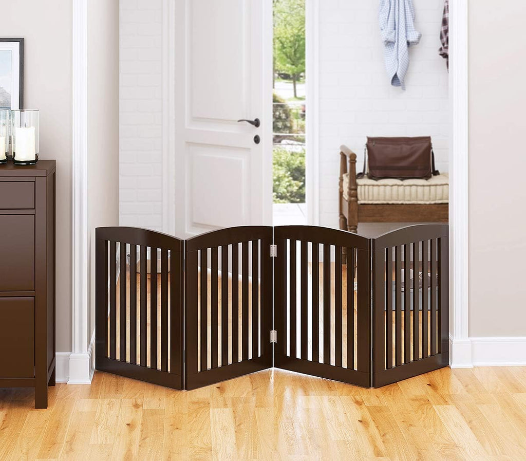 PAWLAND Wooden Freestanding Foldable Pet Gate for Dogs, 24 Inch H, 4 Panels