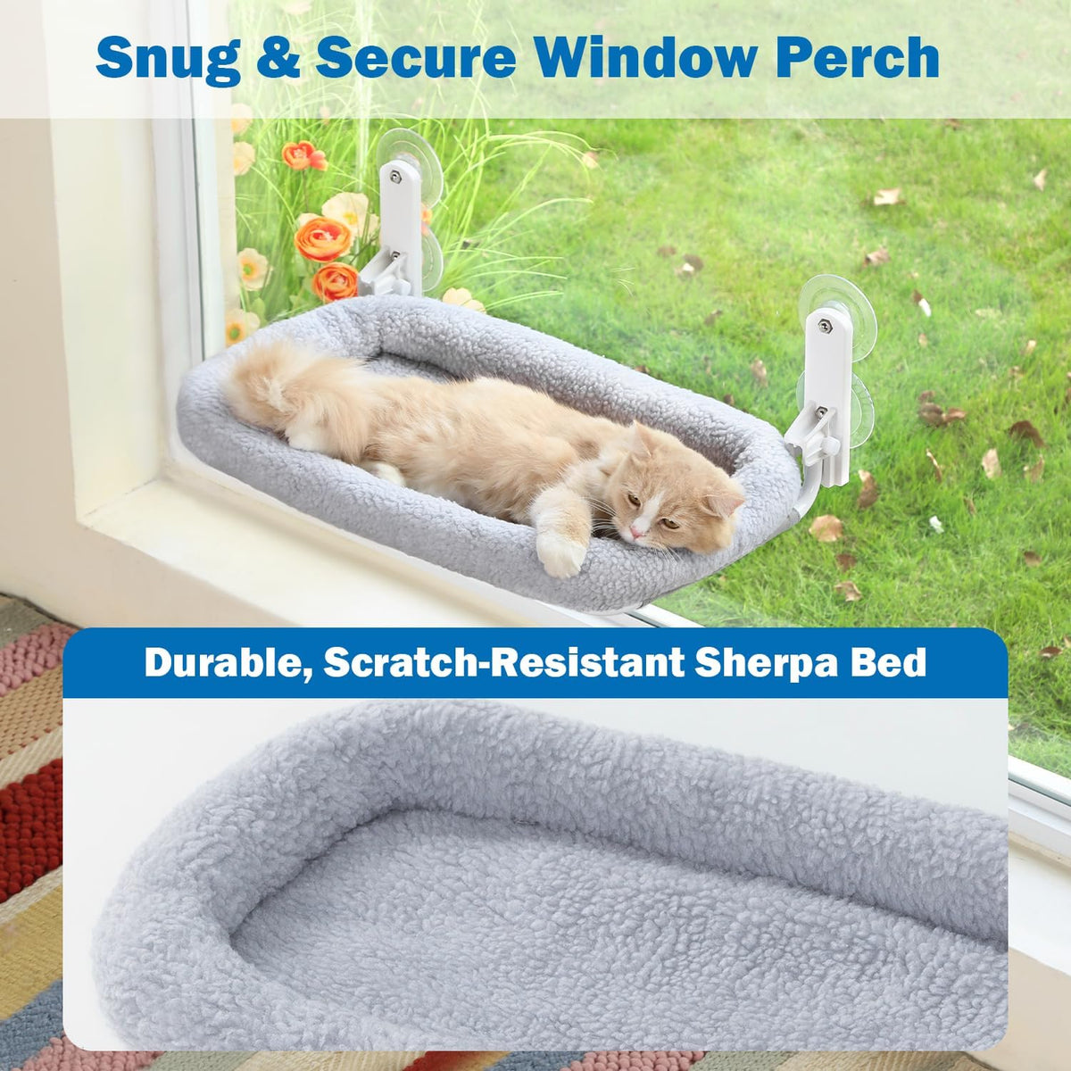 Zakkart Foldable Cat Hammock for Window (Gray Bolster Bed, Large)