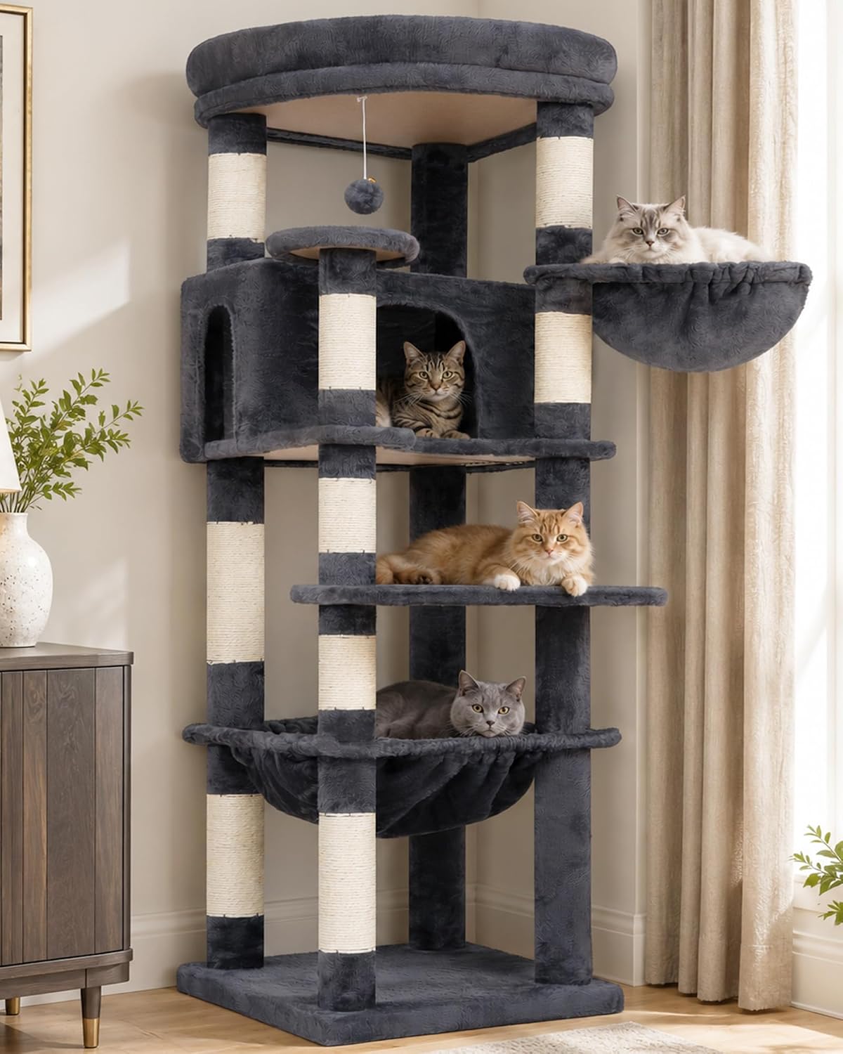 Heybly 53.1" Corner Cat Tree for Large Cats – Interactive Play HCT029W