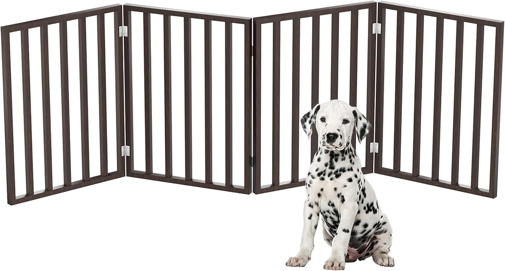 PETMAKER Pet Gate – Dog Gate for Doorways, Stairs or House – Freestanding, Folding, Accordion Style, Wooden Indoor Dog Fence (4 Panel, Brown)