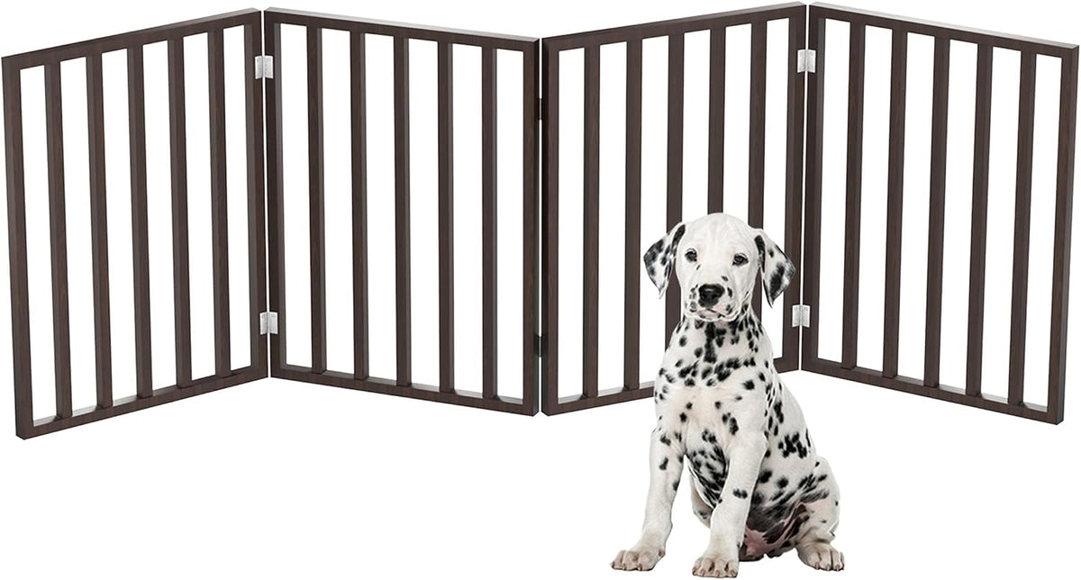 PETMAKER Pet Gate – Dog Gate for Doorways, Stairs or House – Freestanding, Folding, Accordion Style, Wooden Indoor Dog Fence (4 Panel, Brown)