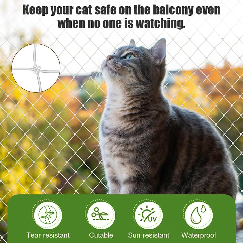 Cat Netting Balcony Netting for Pets(3 * 6m) Anti-Fall Fence Net Dog Fence Nets Transparent Nylon Pet Mesh Fence Balcony Safety Net for Patio, Balcony, Rail, Stairs, Terraces