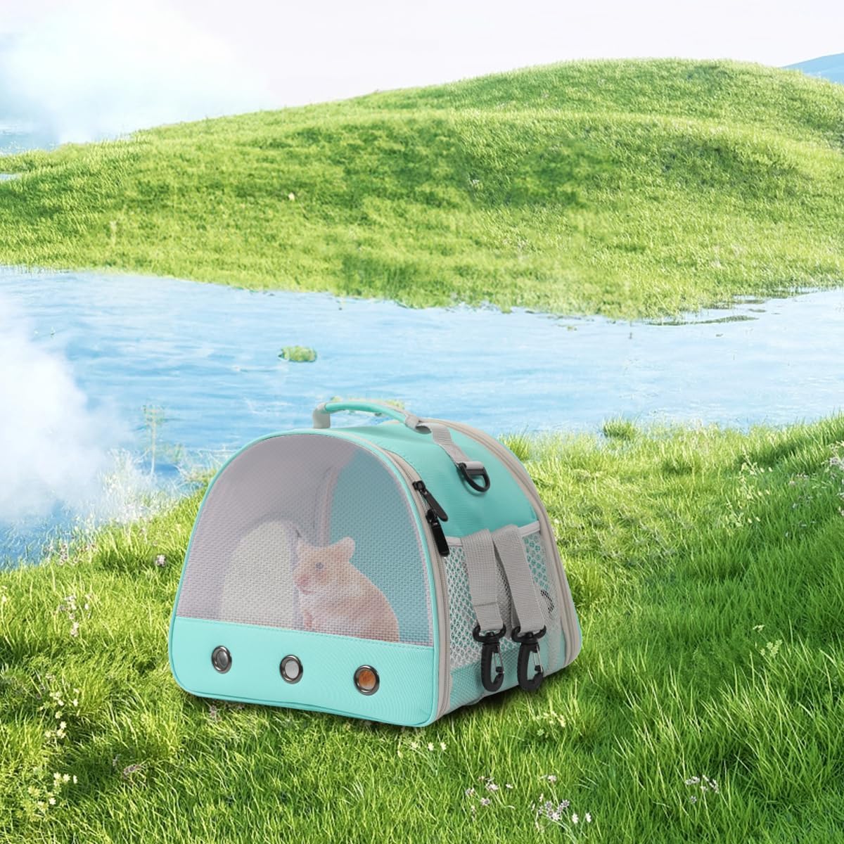 Breathable Guinea Pig Carrier Backpack with Nylon Mesh Window Portable Carrier for Guinea Pig, Bunny Bearded Dragon Bird Chinchilla Ferret Travel Outdoor