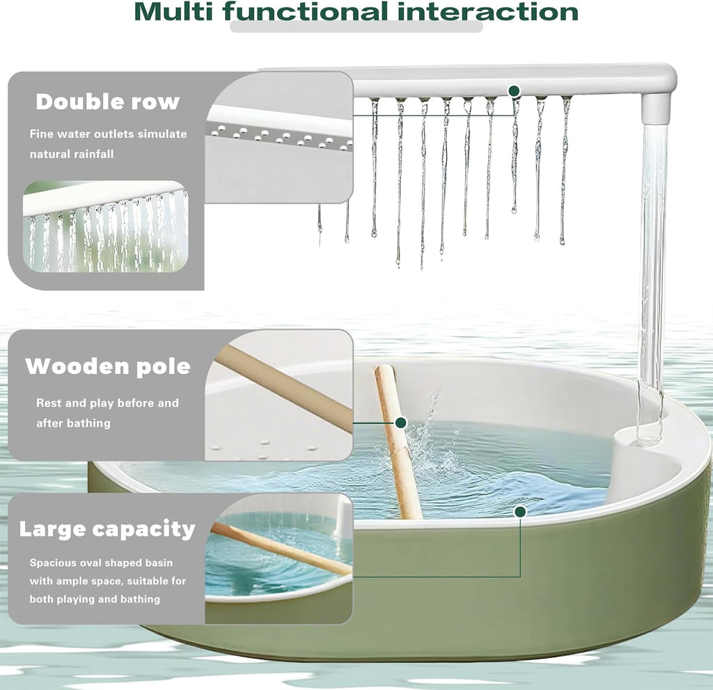 Parrot Bathtub, Automatic Bird Bath with Pump, Bird Bath Shower, Automatic Circulating Water Bathtub for Lovebird, Cockatiel, Finches, Cockatoo, Conure, Green