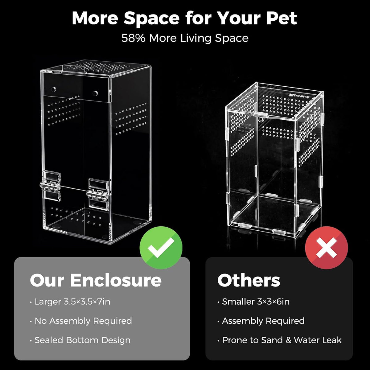 Jumping Spider Enclosure Kit, Vertical Acrylic Terrarium with Magnetic Door